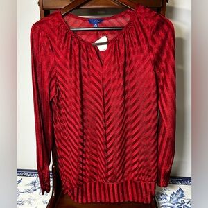 APT. 9 Red Long Sleeve Chevron Blouse Women’s Medium NWT